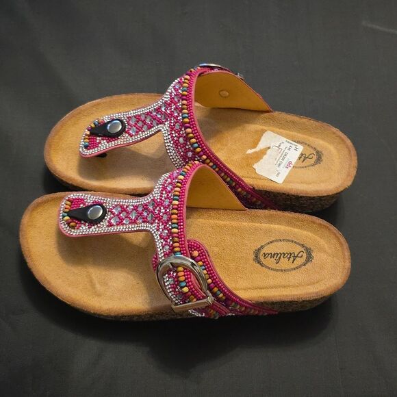 BRAND NEW ATALINA JEWEL EMBELLISHED FOOTBED THONG WOMENS SANDAL - Picture 8 of 16